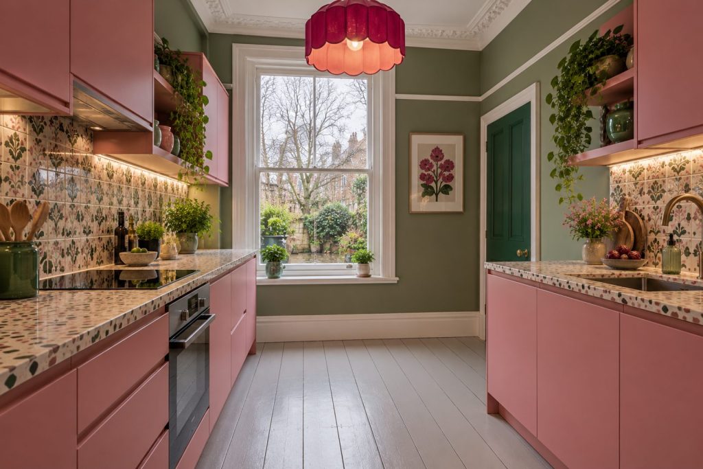 Kitchen, wide view from the doorway - 3-bedroom flat in Wandsworth