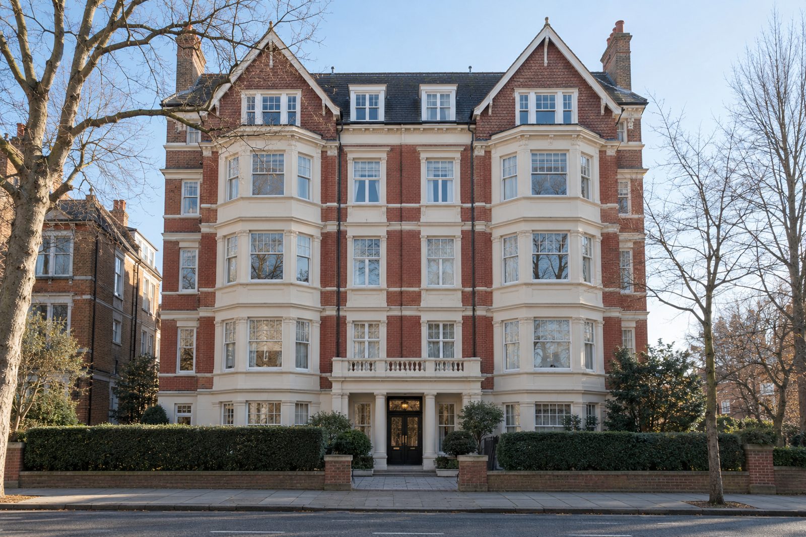 Front exterior, eye-level view of the building and its entrance - 3-bedroom flat in Brixton
