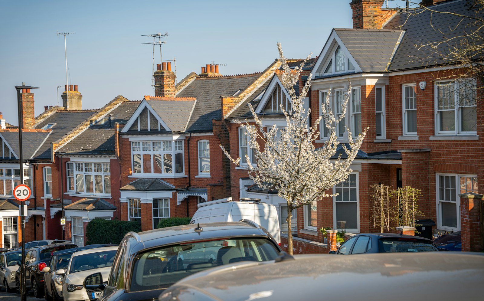 Brick terraced houses on a street