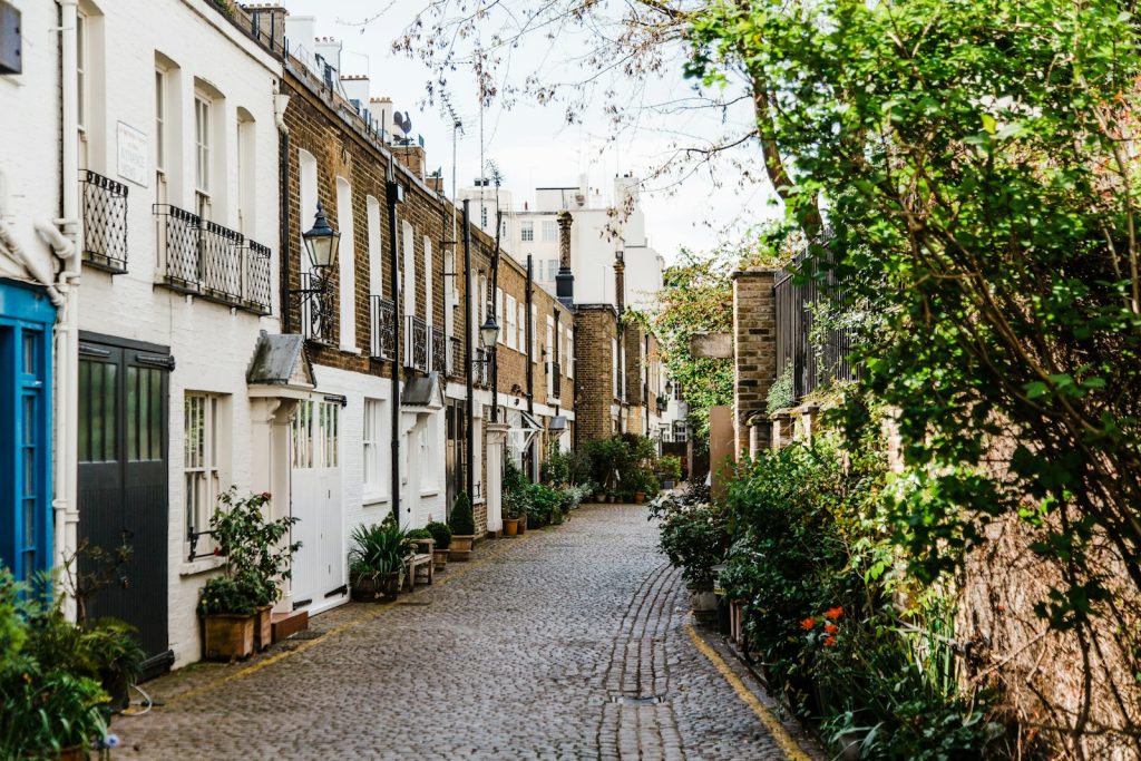 Brick terraced houses on a street
