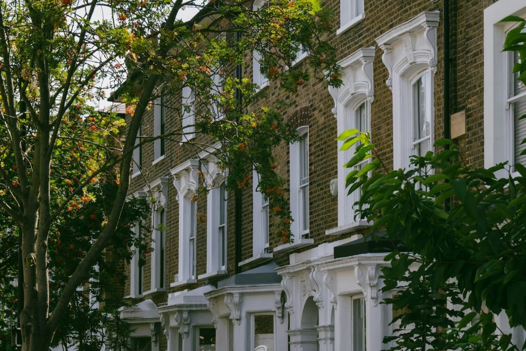 Brick terraced houses on a street