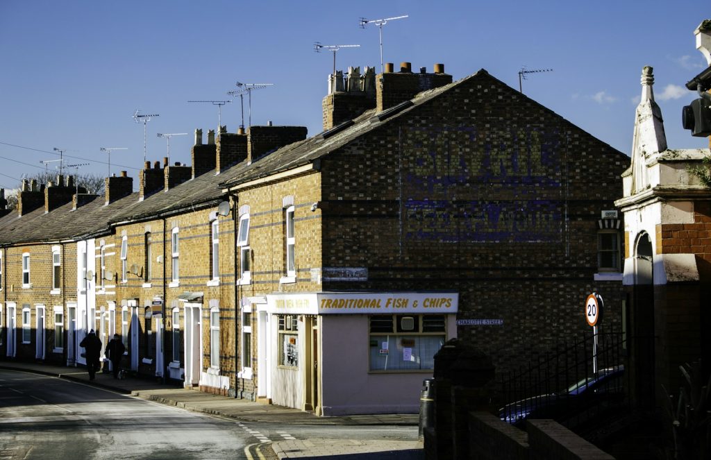 Brick terraced houses on a street
