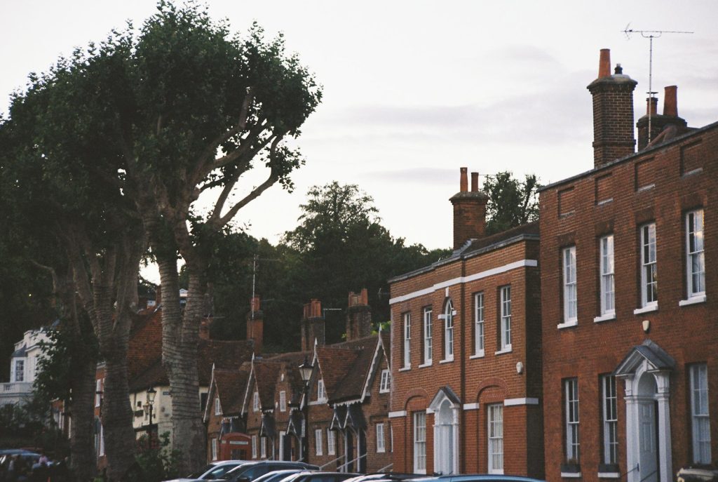 Brick terraced houses on a street