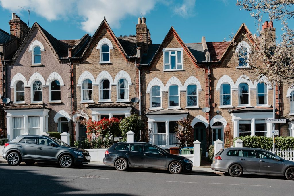 Brick terraced houses on a street