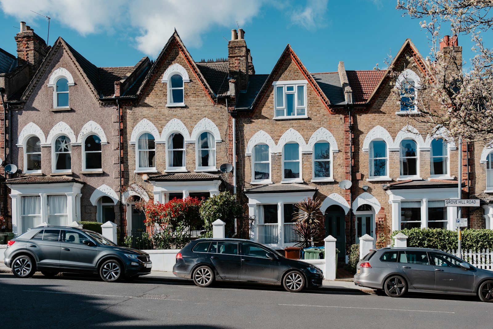Brick terraced houses on a street