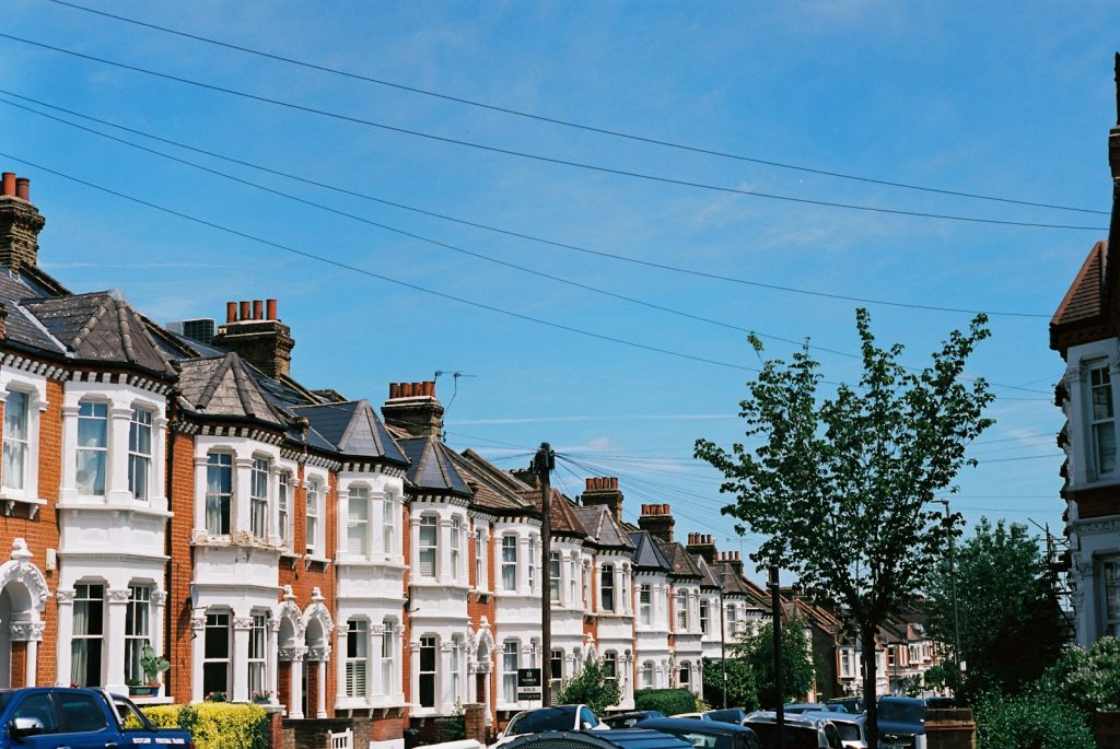 Brick terraced houses on a street