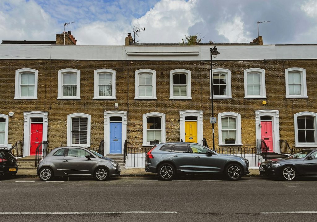 Brick terraced houses on a street