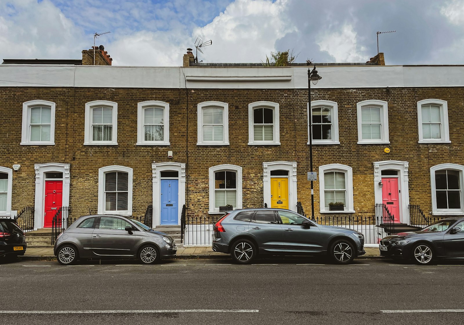 Brick terraced houses on a street
