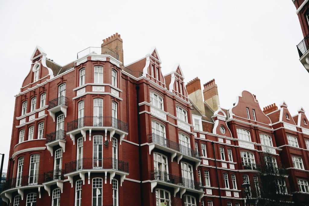 A low-rise brick apartment block