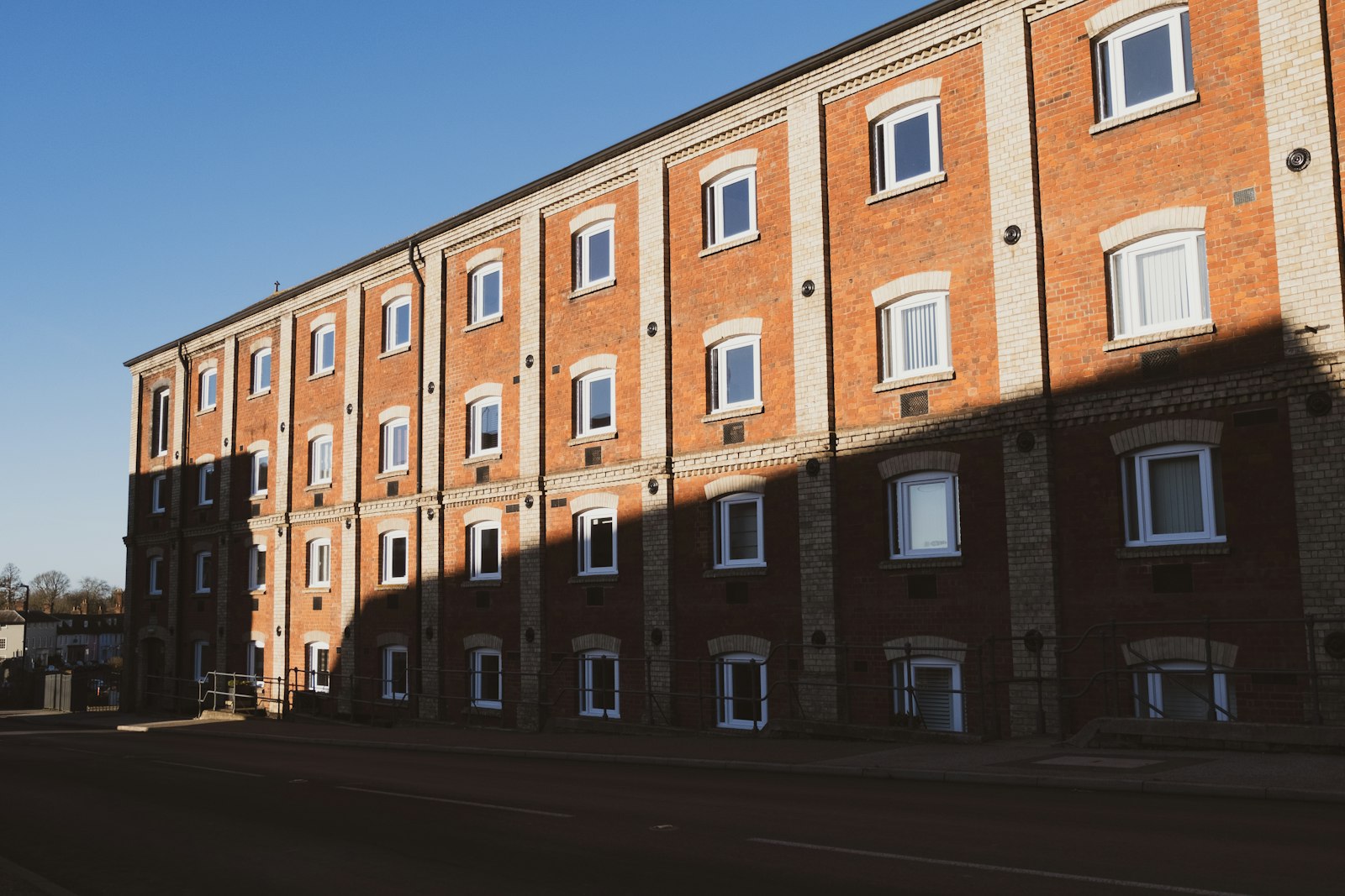 A low-rise brick apartment block