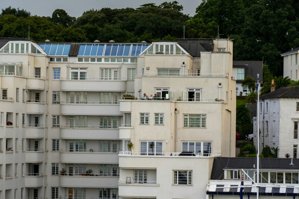 A low-rise brick apartment block