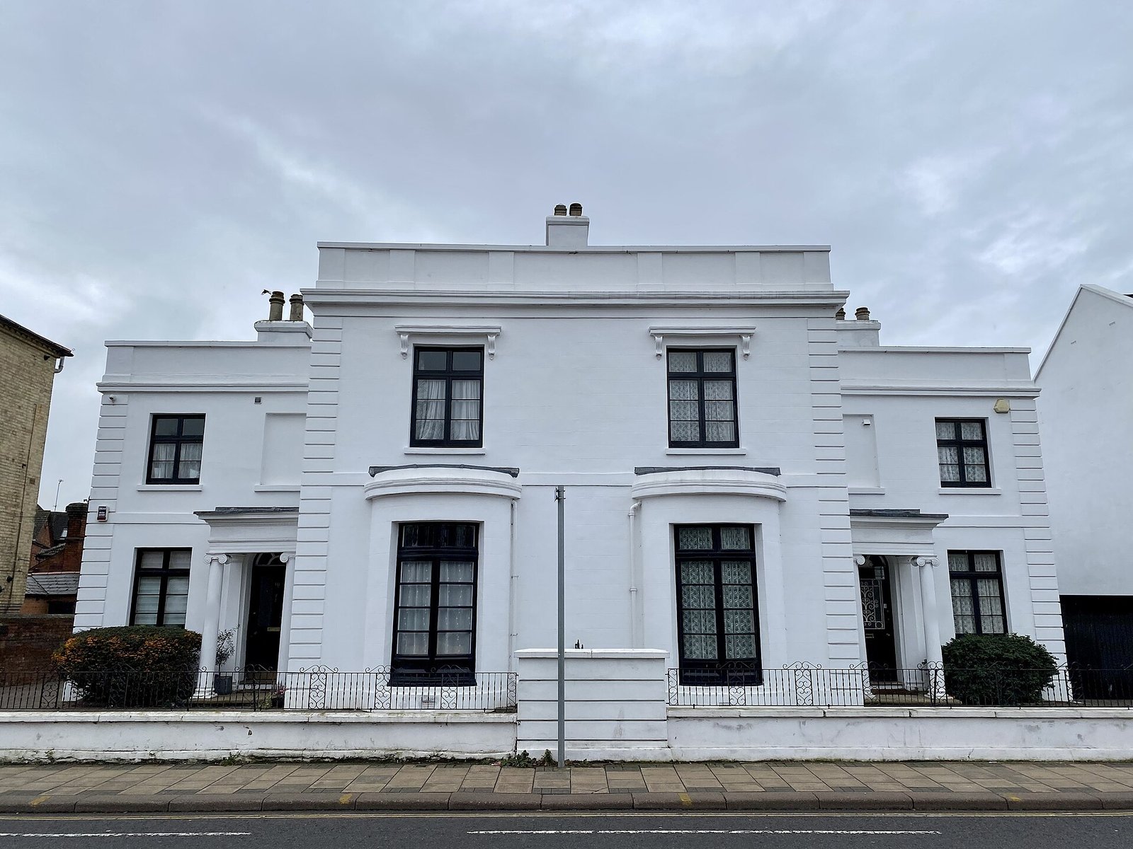 White rendered Georgian-style semi-detached pair, Bedford