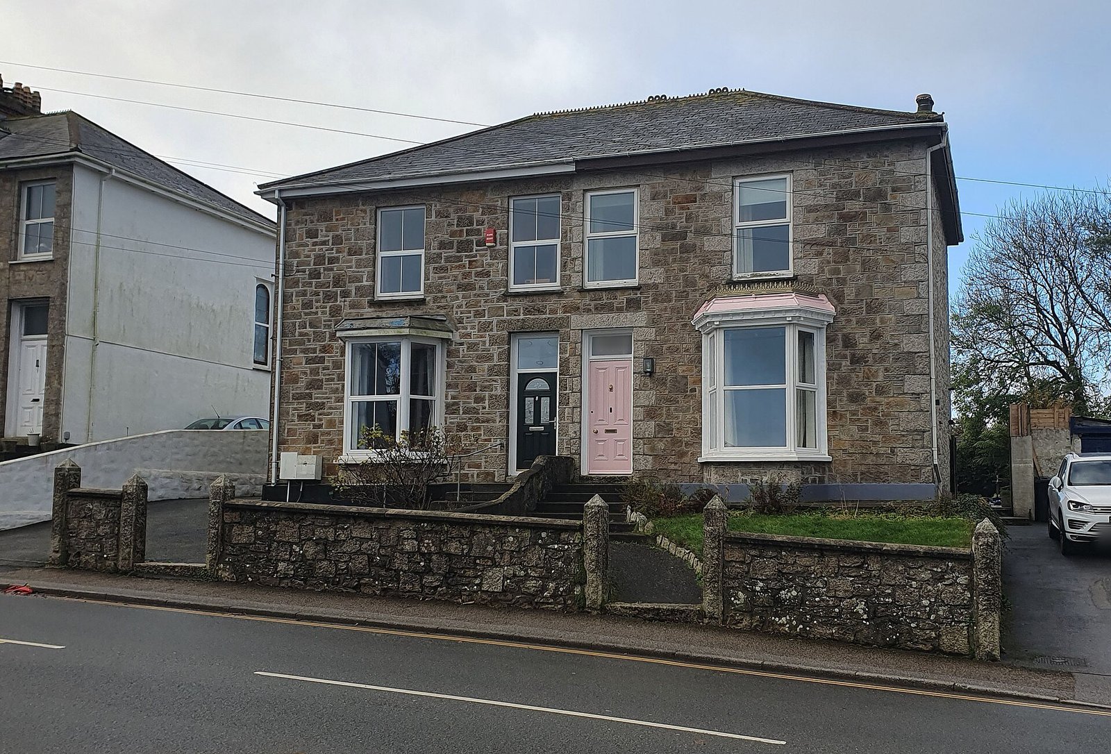 Granite Victorian semi-detached pair with bay window, Camborne, Cornwall