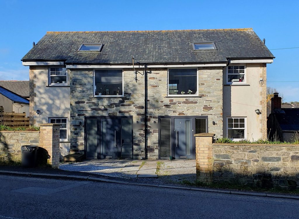 Modern stone and render semi-detached pair with slate roof, Redruth, Cornwall